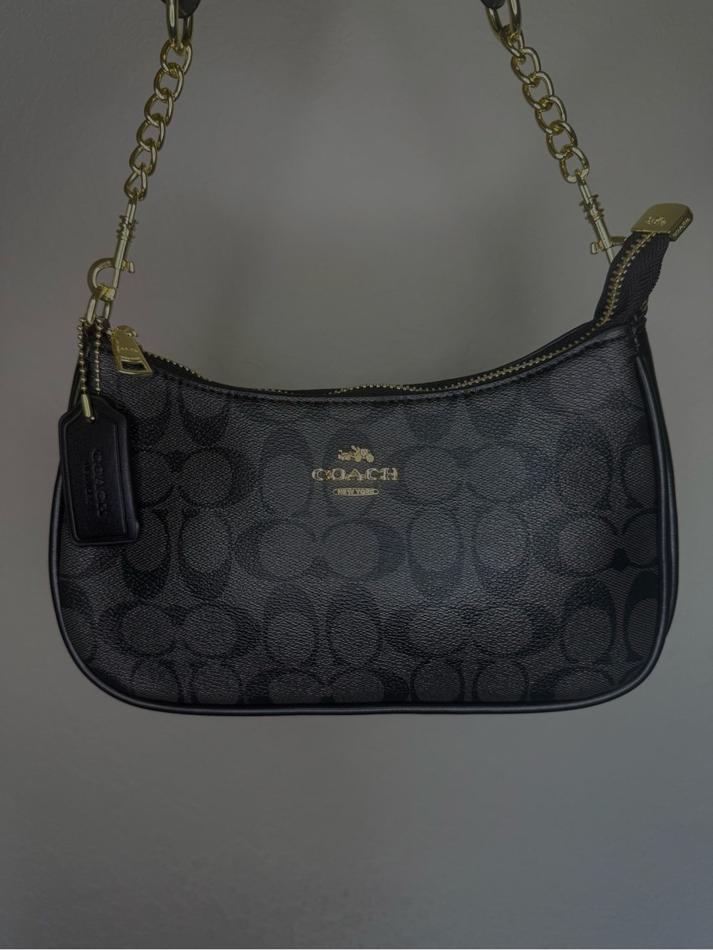 Coach Black Signature Jacquard Shoulder Bag with Gold Hardware